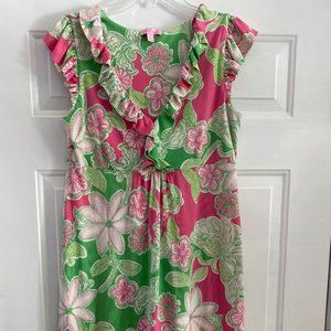 Lilly Pulitzer Clare Green and Pink Silk Blend Dress - Medium M